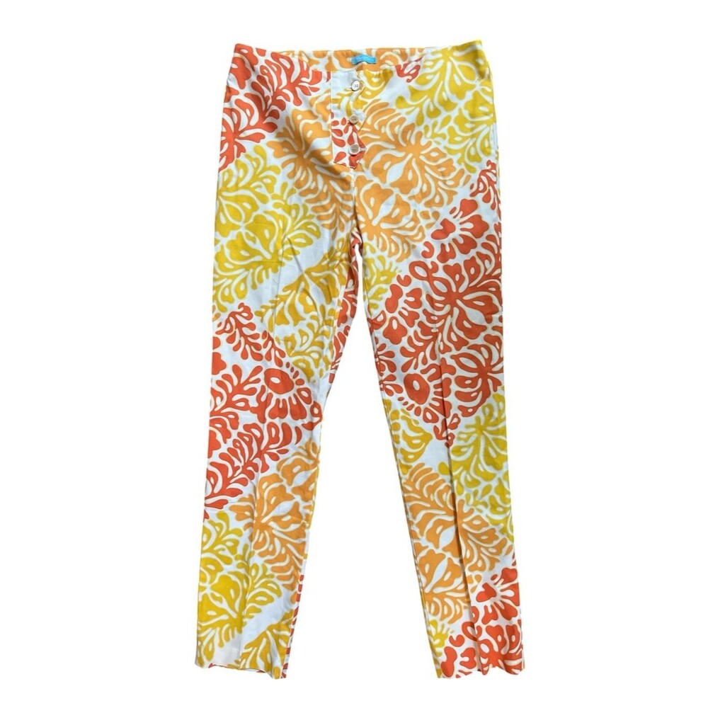 J. McLaughlin Statement Pants Citrus Floral Abstract Matisse Vibe Stretch Cotton